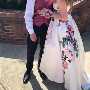 white prom dress with flowers